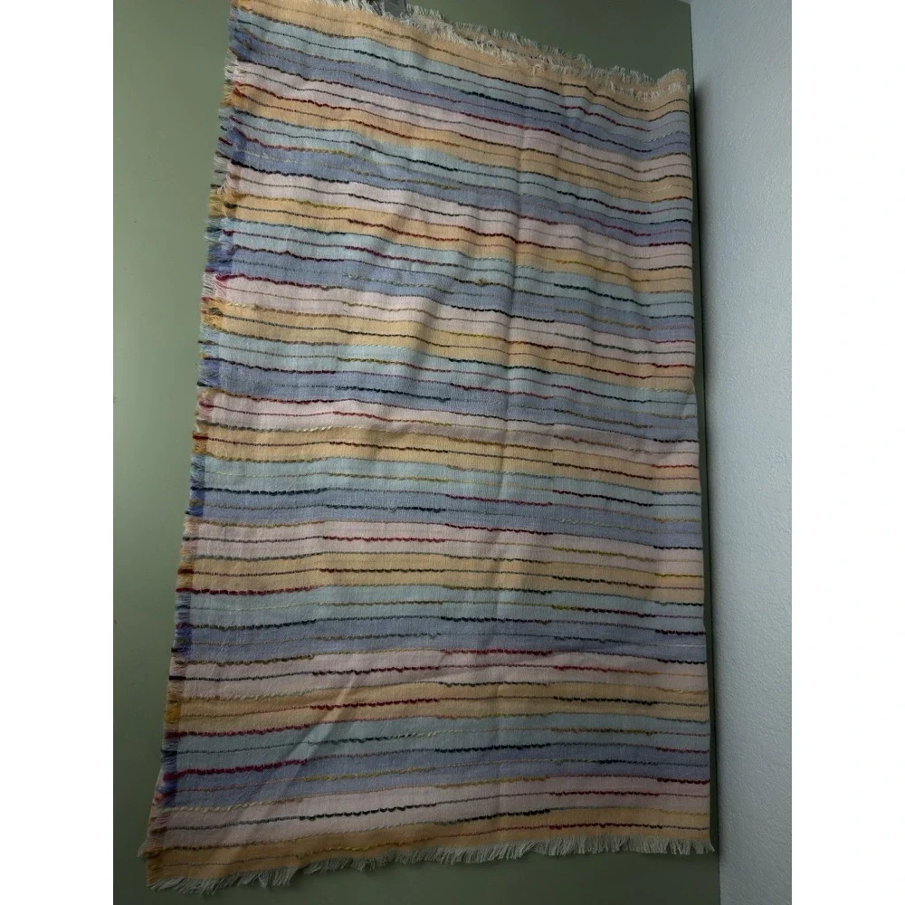 J.Jill Pastel Stripe Scarf One Size Linen Cotton Frayed Edge‎ Lightweight